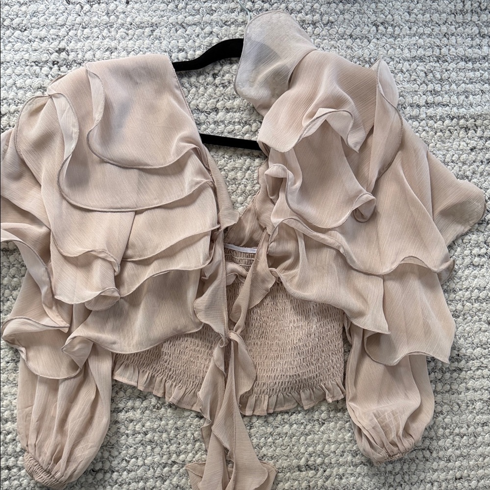 Commense Cream Ruffled Tie-Front Crop Blouse